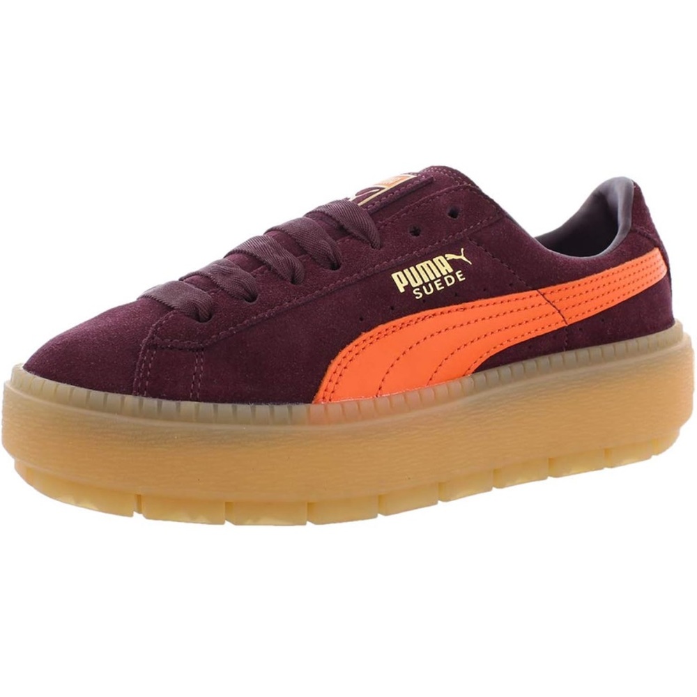 Puma Suede Athletic Shoes - Burgundy and Orange